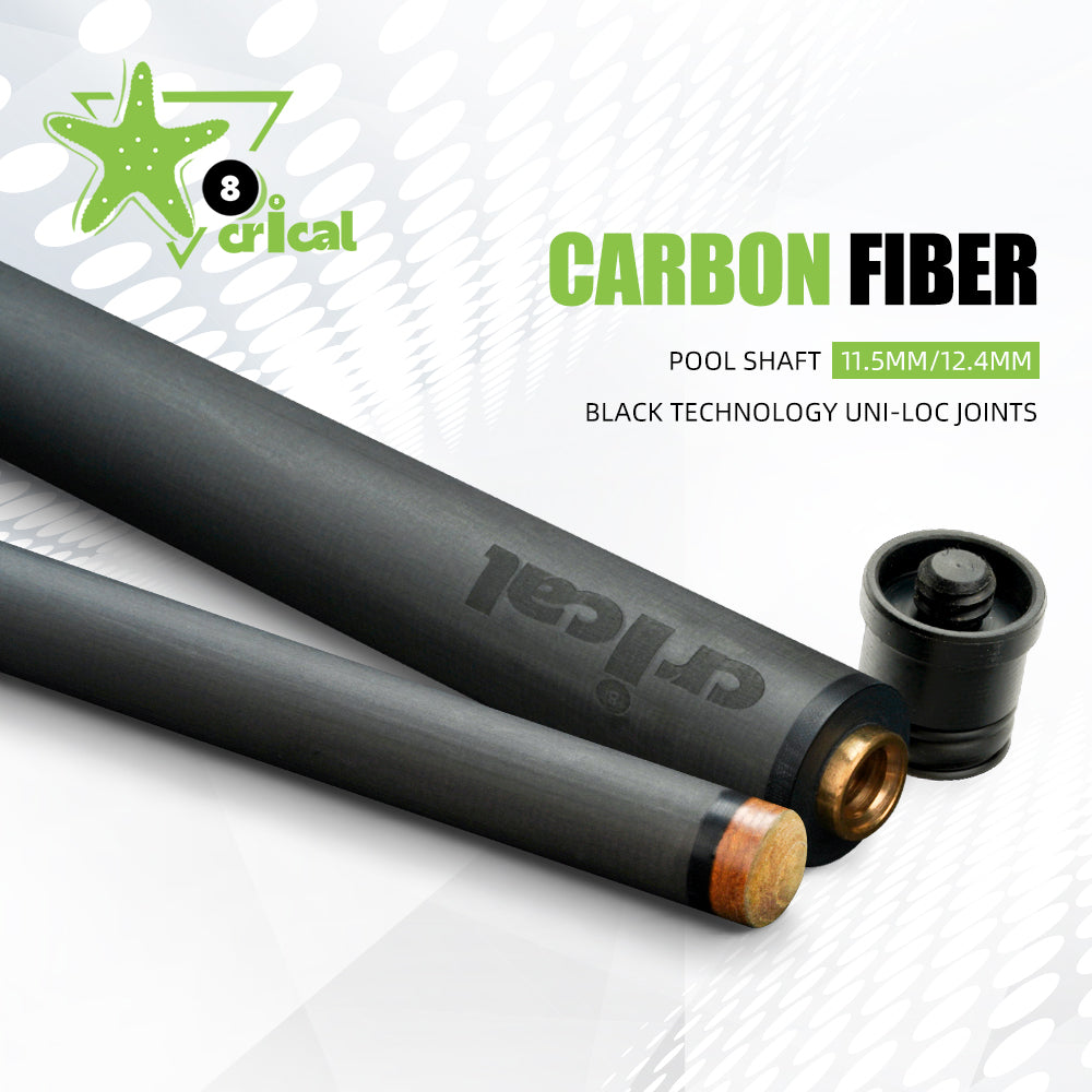 【CRICAL】 Crical Carbon Fiber Pool Cue Single Shaft with 3/8 * 8 Uniloc Joint 11.5mm/12.5mm Low Deflection Ultra-Smooth Easy to Control Billiard Cue Stick Shaft 29''