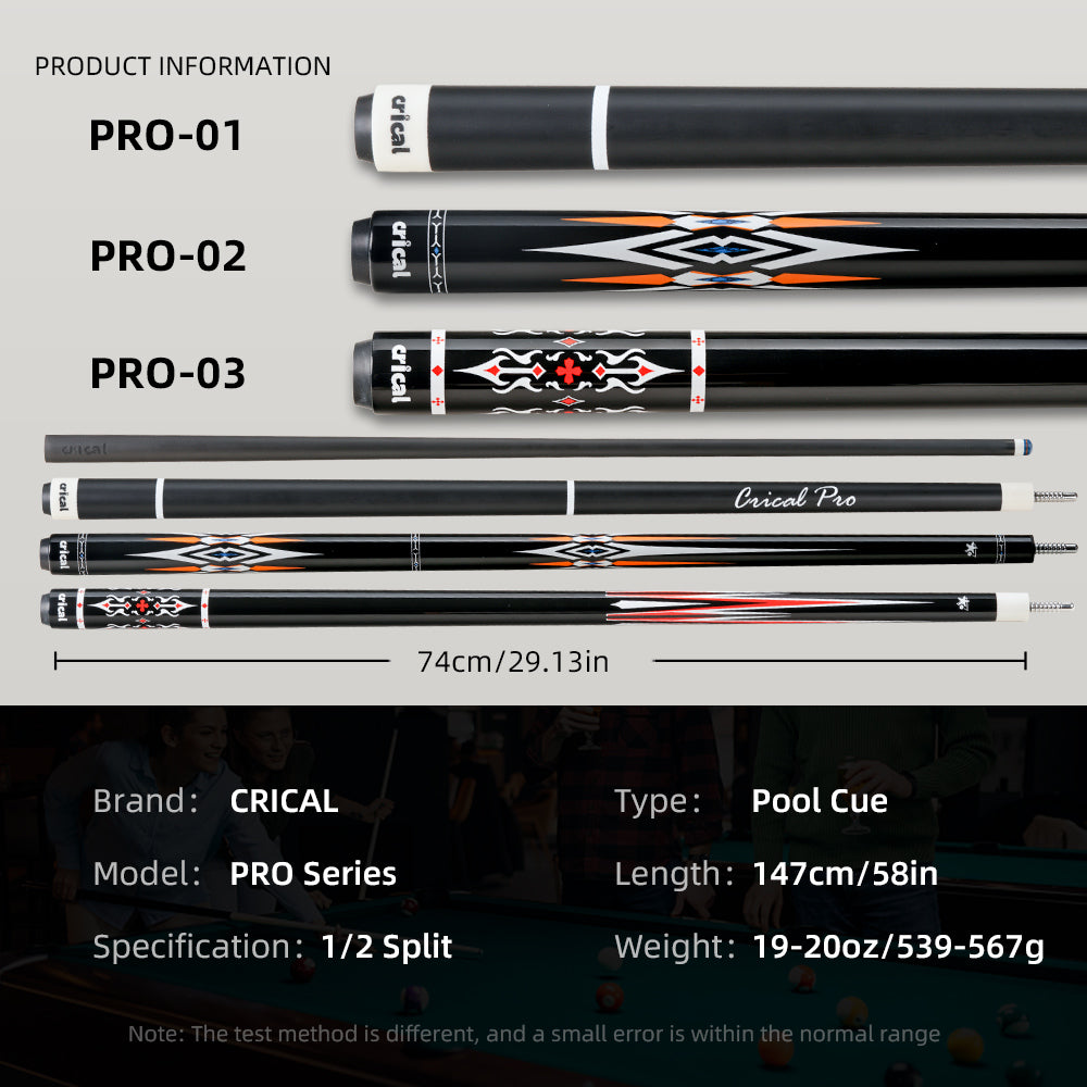 【CRICAL】CL-PRO  Carbon Fiber Pool Cue Stick with 12.5mm Tip Low Deflection shaft for Billiard Cue Sticks(ship from USA)