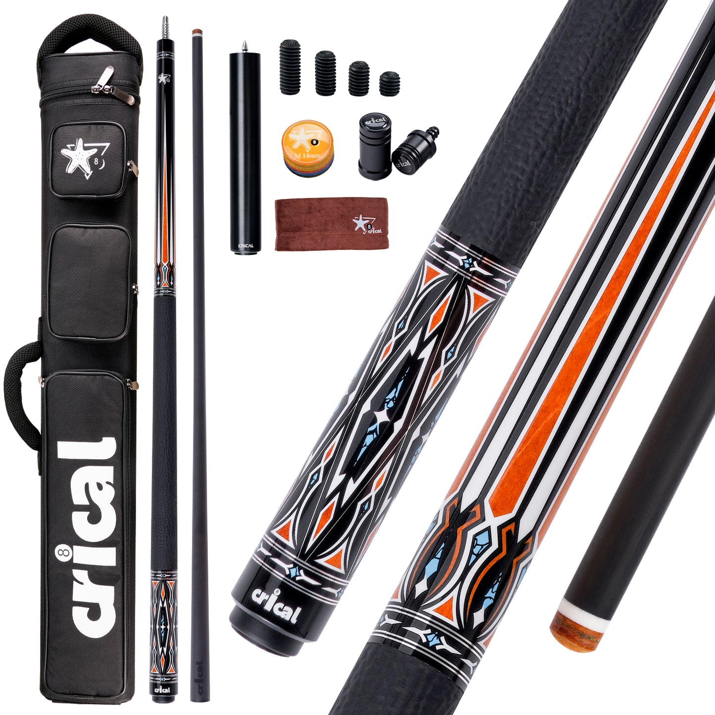 【CRICAL】CXD-2F Carbon Fiber Pool Cue Stick with 12.5mm Tip leather grip Low Deflection shaft for Billiard Cue Sticks