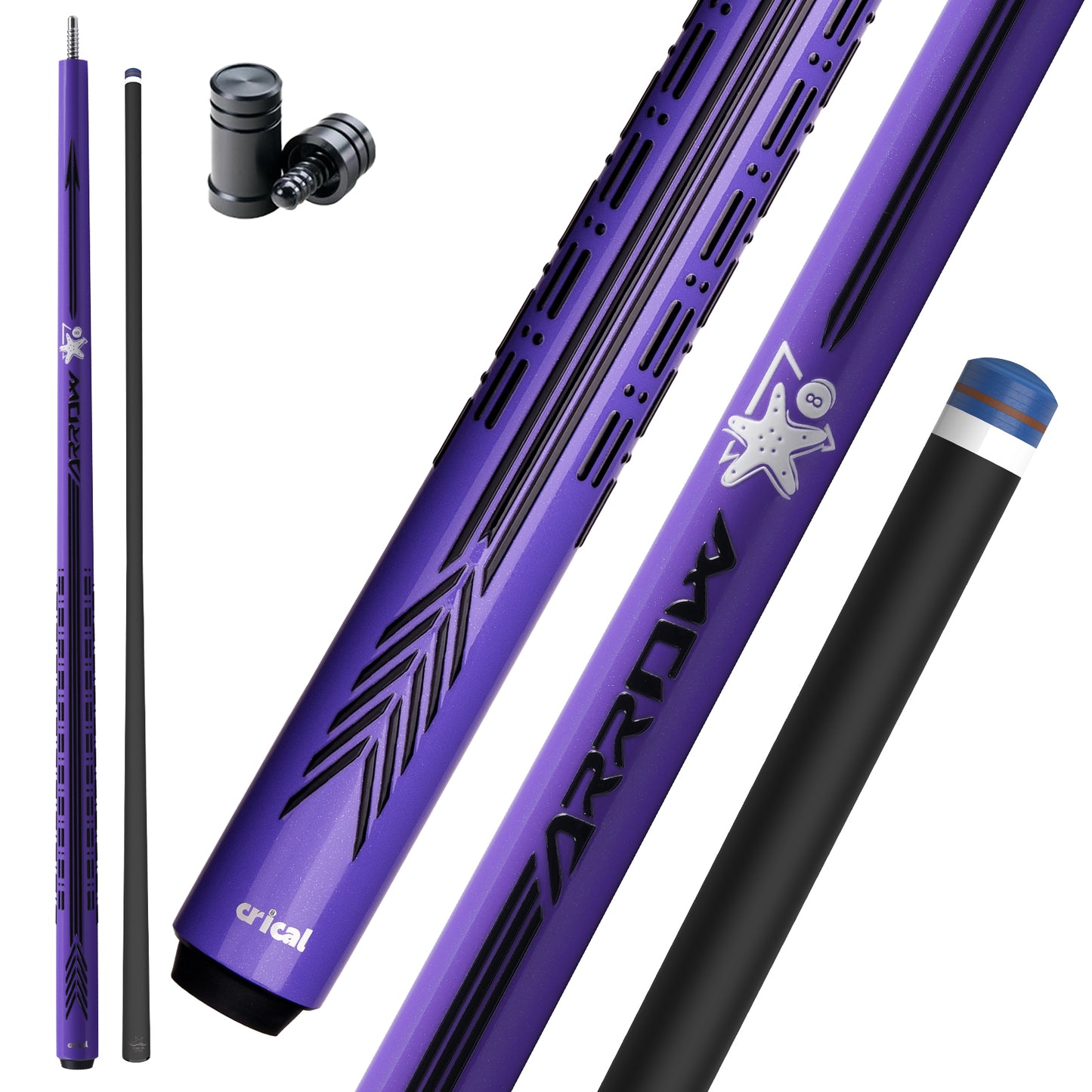 【CRICAL】CL-PD-04 Carbon Fiber Pool Cue Stick - 58" Low Deflection Professional Pool Cue with Pro Taper Shaft, 3D Wrapless Grip, 12.5mm Tip & 3/8x8 Joint Billiard Stick