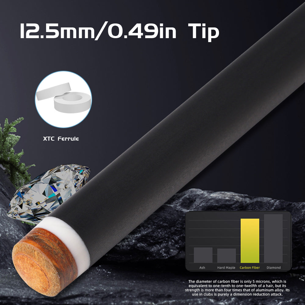 【CRICAL】CXD-2F 碳纤维台球杆,带 12.5 毫米尖头皮革握把,低偏转杆身,适用于台球杆