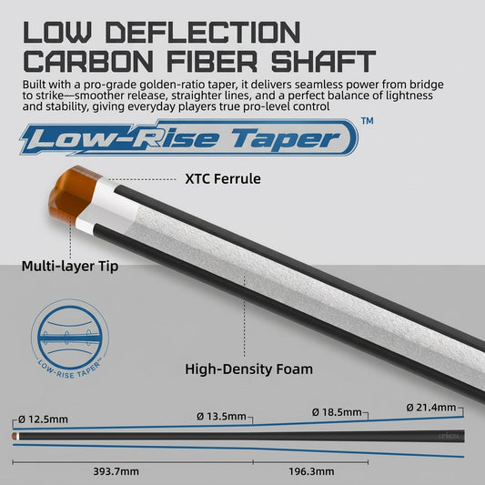 【Crical】CXD-1YF Carbon Fiber Pool Cue Stick with 12.5mm Tip Low Deflection shaft for Billiard Cue Sticks