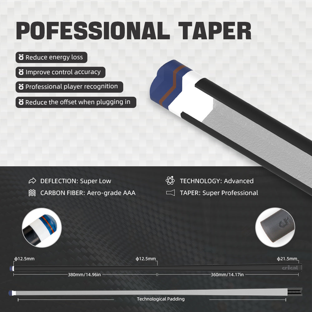 【CRICAL】CL-PRO  Carbon Fiber Pool Cue Stick with 12.5mm Tip Low Deflection shaft for Billiard Cue Sticks(ship from USA)
