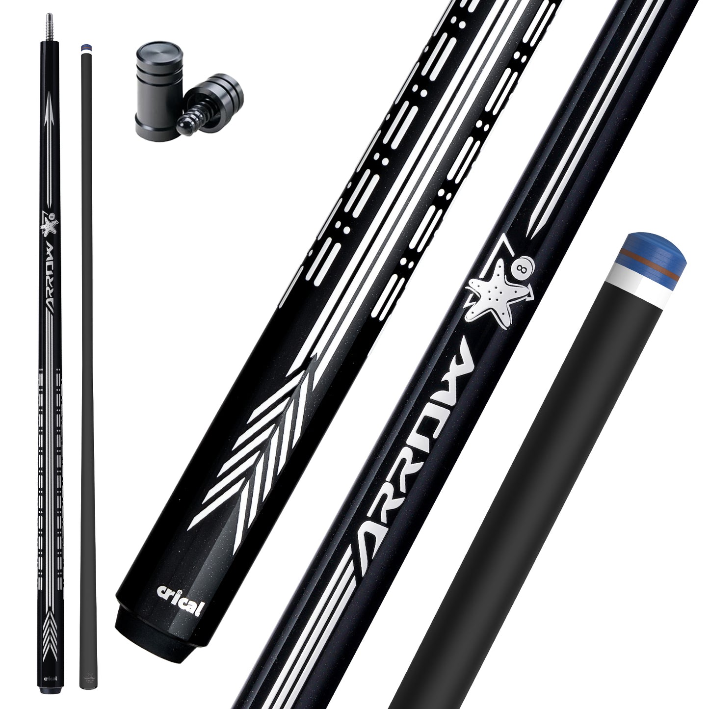 【CRICAL】CL-PD-02 Carbon Fiber Pool Cue Stick - 58" Low Deflection Professional Pool Cue with Pro Taper Shaft, 3D Wrapless Grip, 12.5mm Tip & 3/8x8 Joint Billiard Stick