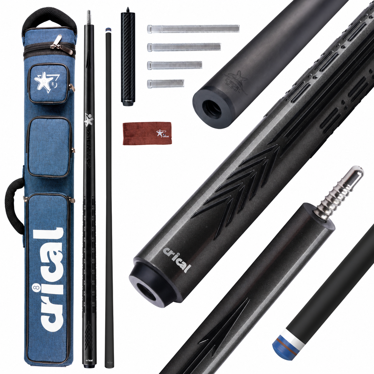 【CL-PD-CUE CASE-SET】 Carbon Fiber Pool Cue Stick - 58" Low Deflection Professional Pool Cue with Pro Taper Shaft, 3D Anti-Slip Wrapless Grip, 12.5mm Tip & 3/8x8 Joint Billiard Stick