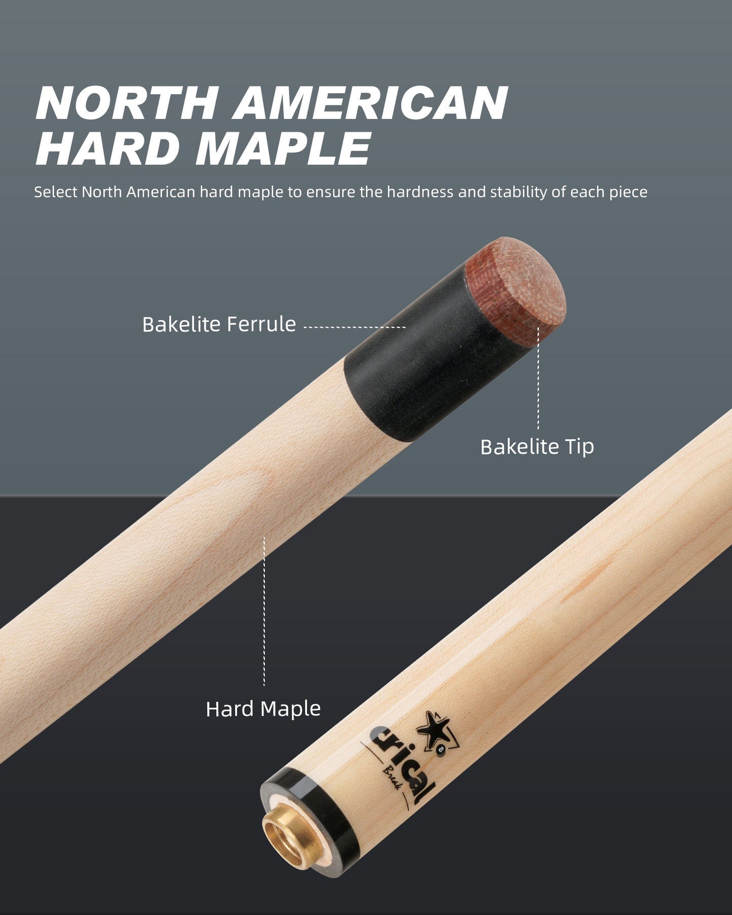 【Crical】Break Jump Cue with 3 Piece Heavy Hitter Jump Break Cue 13.2mm Tip Professional Punch Jump Cue