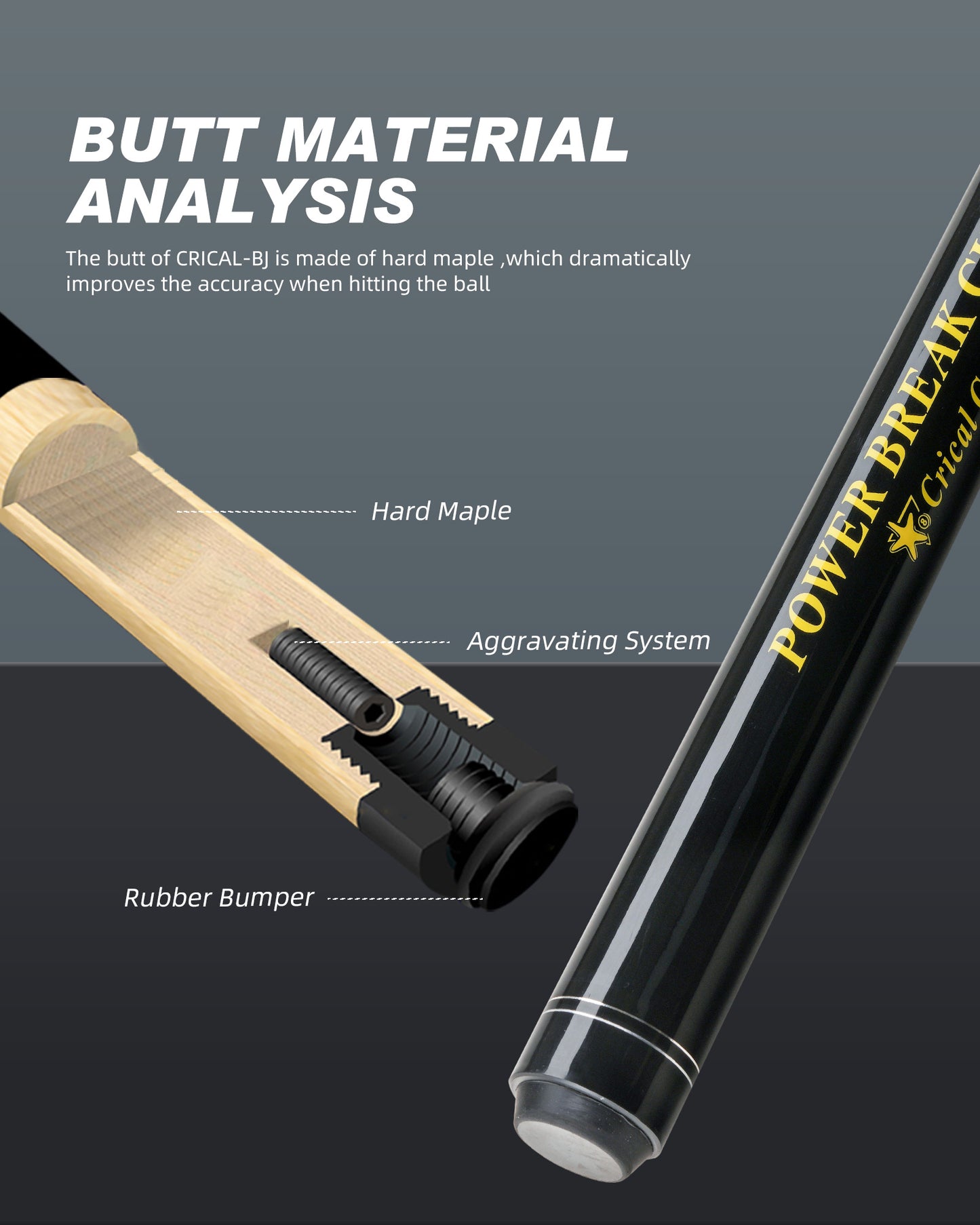【Crical】Break Jump Cue with 3 Piece Heavy Hitter Jump Break Cue 13.2mm Tip Professional Punch Jump Cue