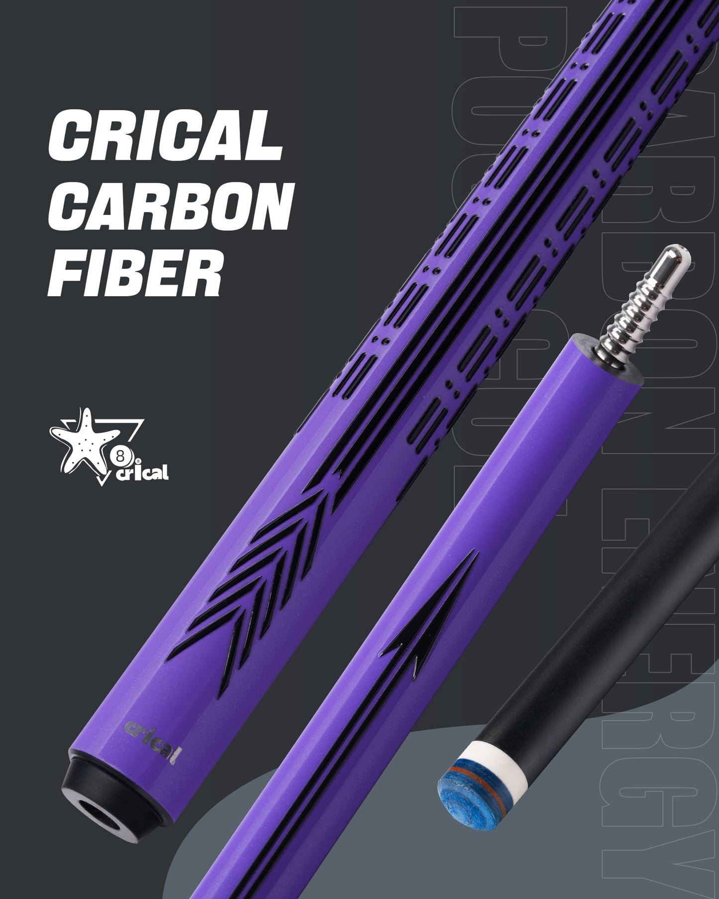 【CRICAL】CL-PD-03 Carbon Fiber Pool Cue Stick - 58" Low Deflection Professional Pool Cue with Pro Taper Shaft, 3D Wrapless Grip, 12.5mm Tip & 3/8x8 Joint Billiard Stick