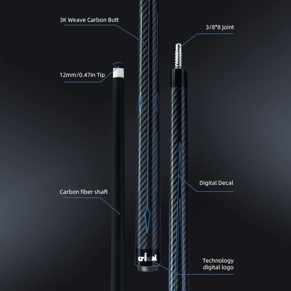 Crical 3 Cushion Billiard Cue Stick with Carbon Fiber Professional Carom Taper 12mm Tip 142 cm Libre Cue for Carom Cue