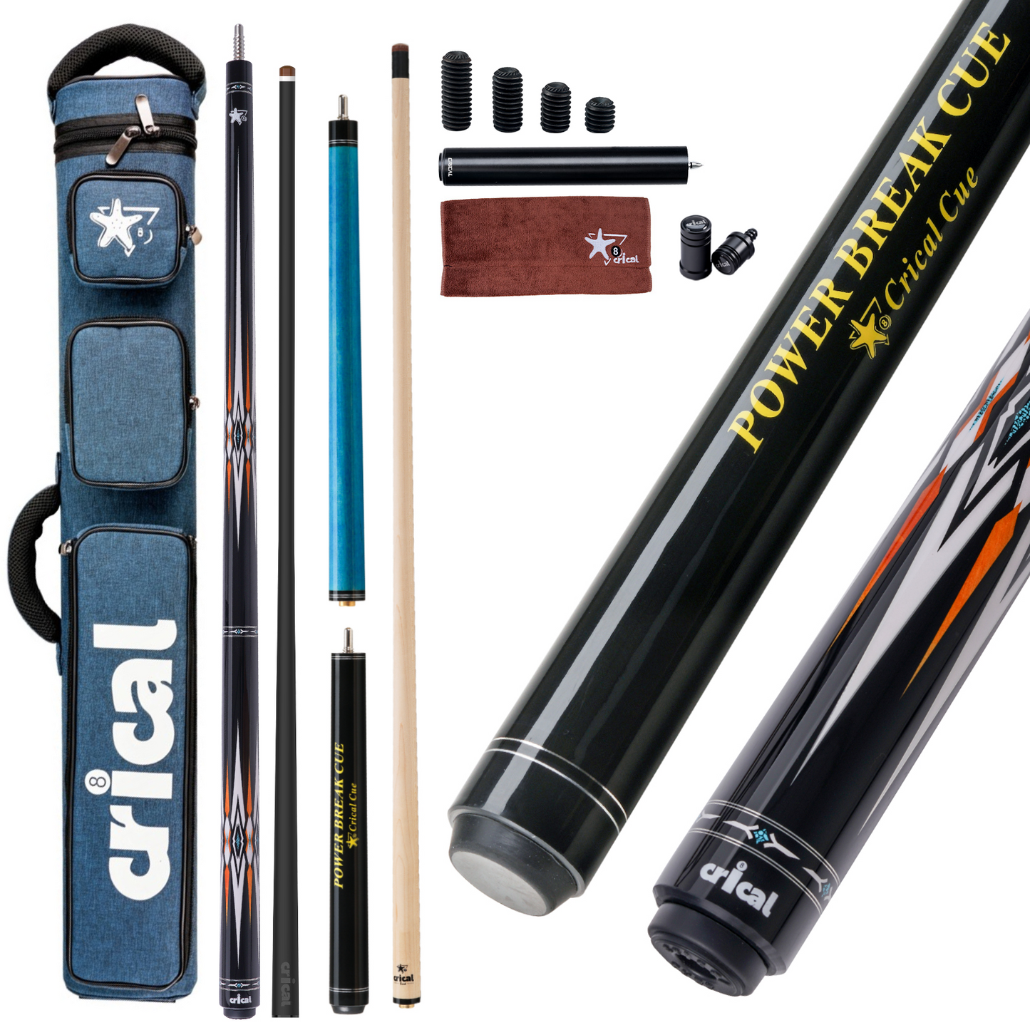 【CXD-1F】CRICAL Pro Taper Carbon Fiber Pool Cue Set with Maple Jump Break Cue