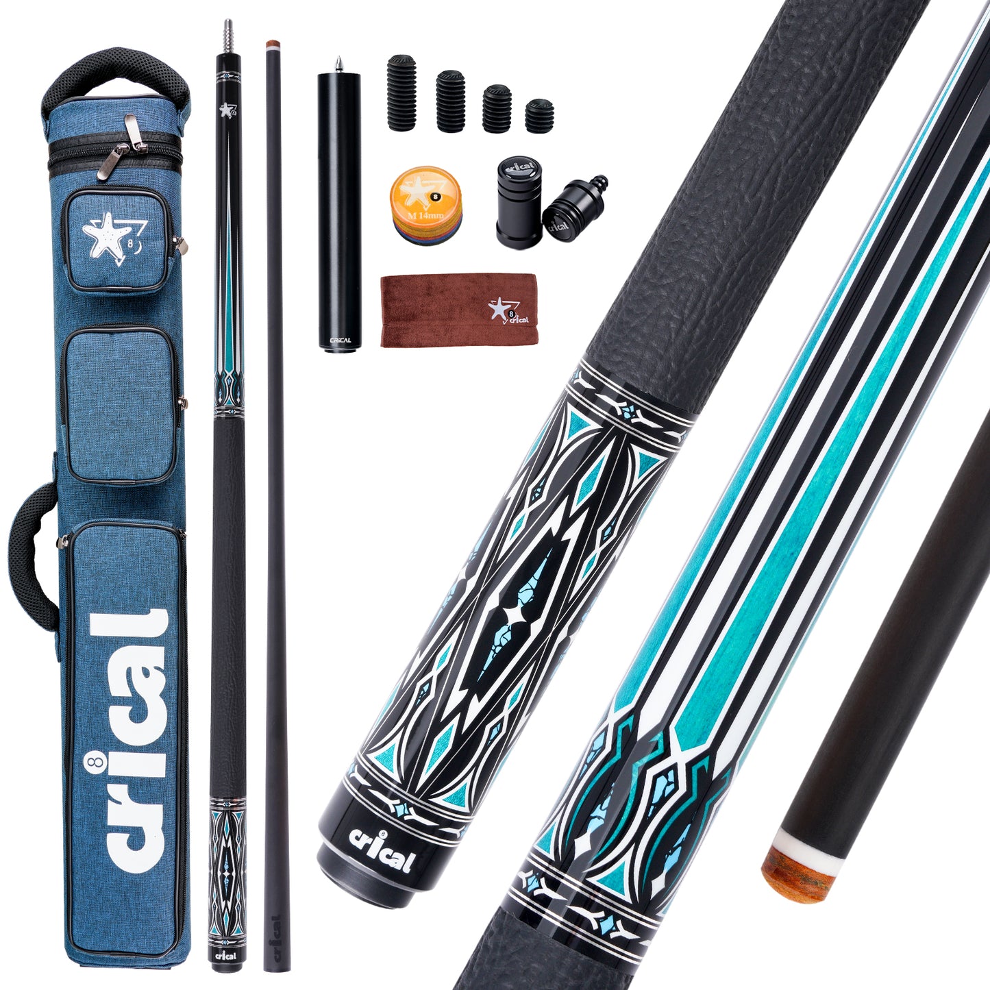 【CRICAL】CXD-2BF Carbon Fiber Pool Cue Stick with 12.5mm Tip leather grip Low Deflection shaft for Billiard Cue Sticks