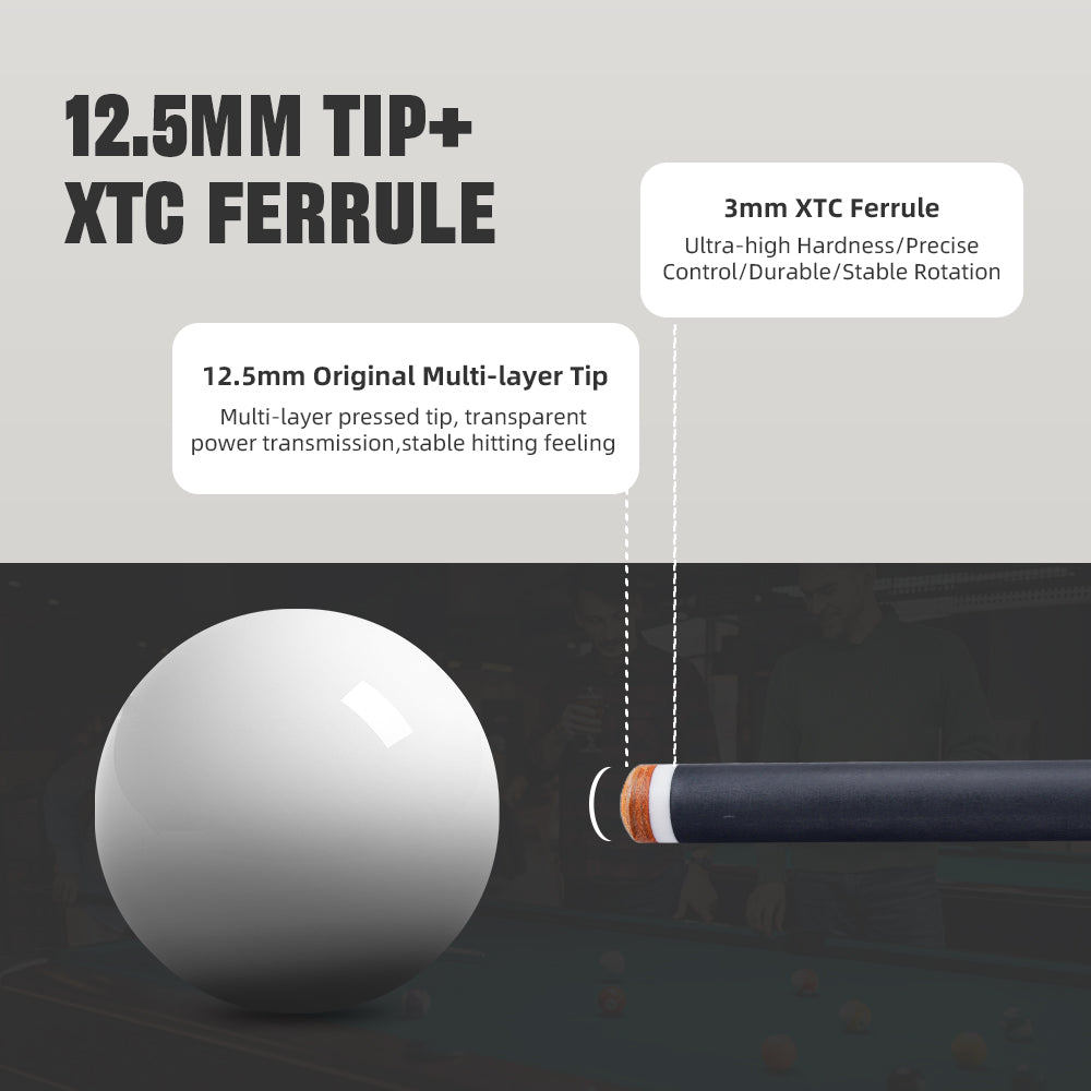 【CRICAL】 WR Series Low Deflection Carbon Fiber Pool Cue Stick – 58" 1/2 Split Billiard Cue with 12.5mm 6-Layer Tip, Ebony/Pterocarpus Soyauxii Material, Pro Taper Carbon Fiber Shaft, 3/8x8 Stainless Steel Joint,Genuine Leather Grip for Professional Play