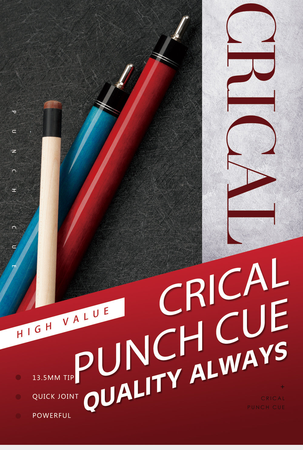【CRICAL】Punch Jump Cue(3 Pieces- Red)