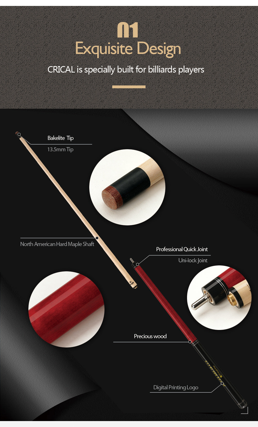 【CRICAL】Punch Jump Cue(3 Pieces- Red)