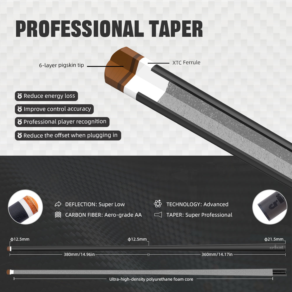 【Crical】CXD-2YF Carbon Fiber Pool Cue Stick with 12.5mm Tip leather grip Low Deflection shaft for Billiard Cue Sticks