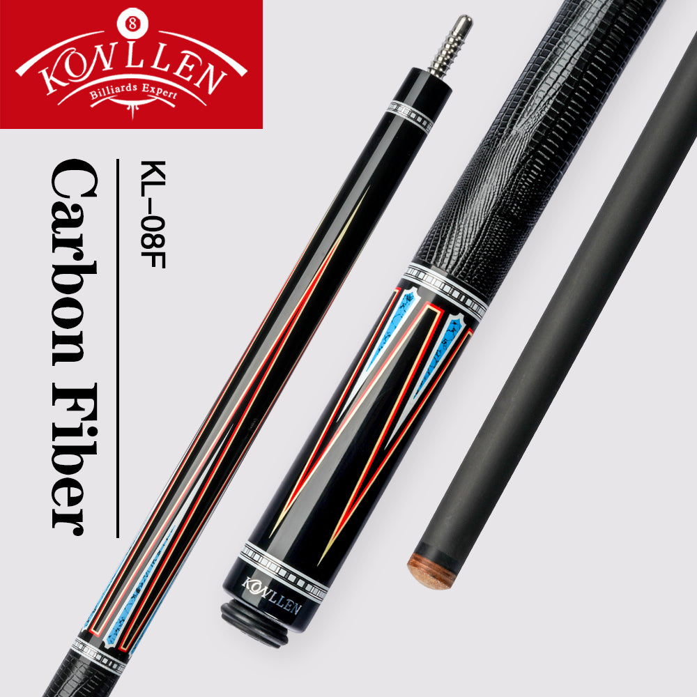 KONLLEN Pool Cue Stick Real Wood Inlay Carbon Tube Silver Ring