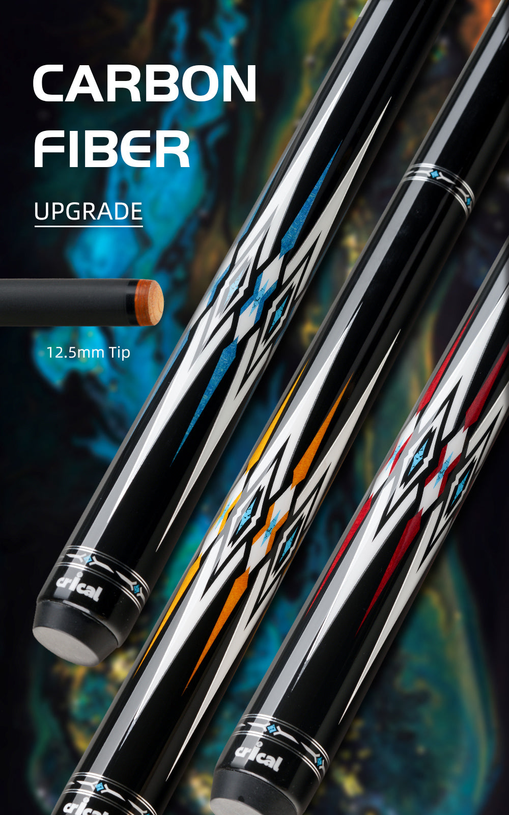 【CRICAL】CXD-1RF Carbon Fiber Pool Cue Stick with 12.5mm Tip Low Deflection shaft for Billiard Cue Sticks