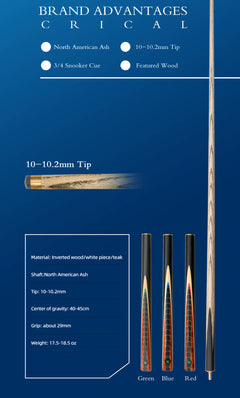 【Snooker】3/4 Split Snooker Cues with 10-10.2mm Tip and Extension Cases for Professional Snooker Cue Stick(Dragon-green)