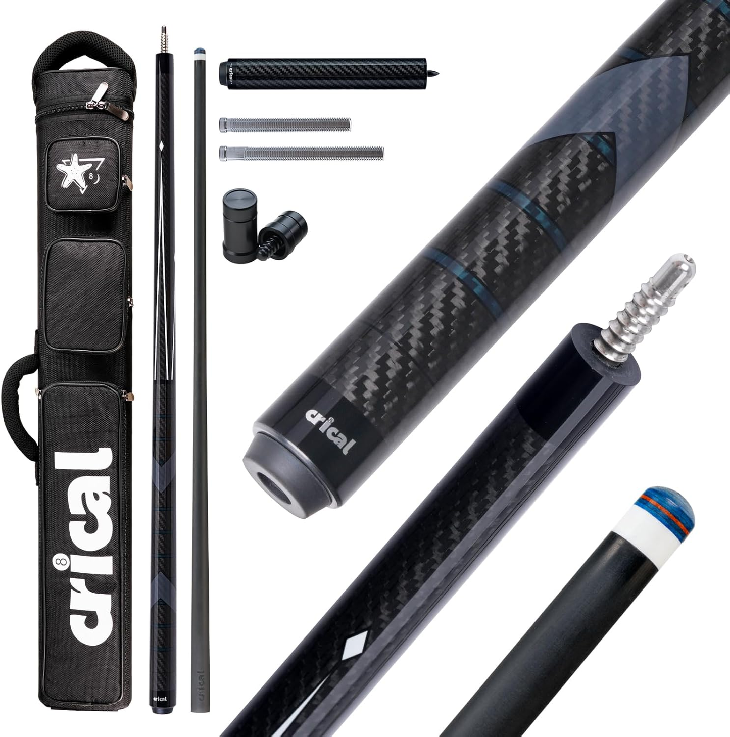 【Crical】CL-01 Carbon Fiber Pool Cue Stick with 12.5mm Tip Low Deflection shaft for Billiard Cue Sticks