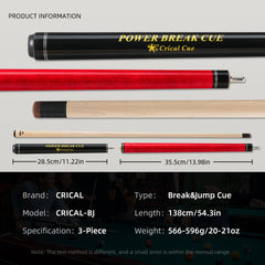 【Break Jump】Break Jump Cue with 3 Piece  Heavy Hitter Jump Break Cue 13.2mm Tip Professional Punch Jump Cue