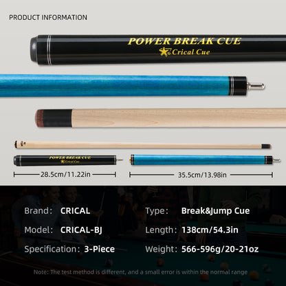 【CRICAL】Break Jump Cue with 3 Piece  Heavy Hitter Jump Break Cue 13.2mm Tip Punch Cue Professional Jump Cue (Ship from USA)