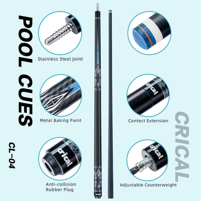 【CRICAL】CL-04 Carbon Fiber Pool Cue Stick with 12.5mm Tip Low Deflection shaft for Billiard Cue Sticks