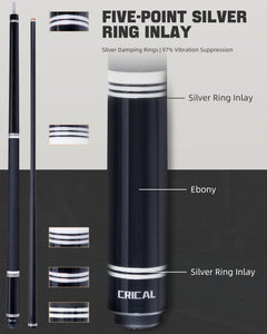 【CRICAL】 WR Series Low Deflection Carbon Fiber Pool Cue Stick – 58" 1/2 Split Billiard Cue with 12.5mm 6-Layer Tip,  Ebony/Pterocarpus Soyauxii Material, Pro Taper Carbon Fiber Shaft, 3/8x8 Stainless Steel Joint，Genuine Leather Grip for Professional Play