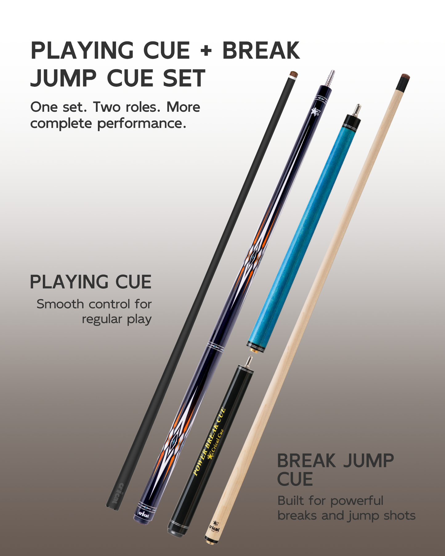 【CXD-1F】CRICAL Pro Taper Carbon Fiber Pool Cue Set with Maple Jump Break Cue