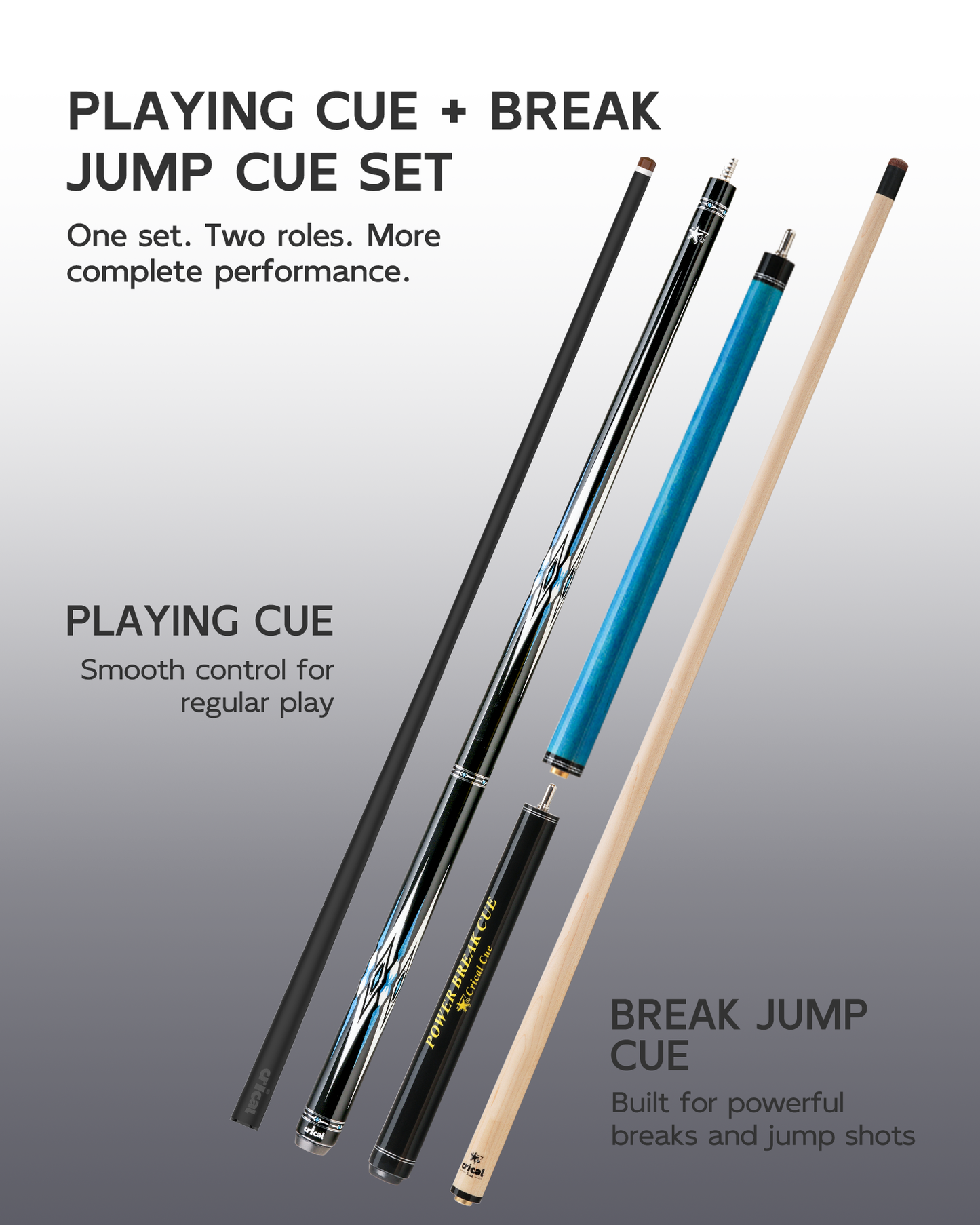 【CXD-1F】CRICAL Pro Taper Carbon Fiber Pool Cue Set with Maple Jump Break Cue
