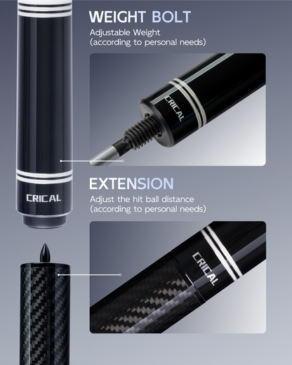 【WR-set1】CRICAL Carbon Fiber Pool Cue Set with Ebony Rear Section