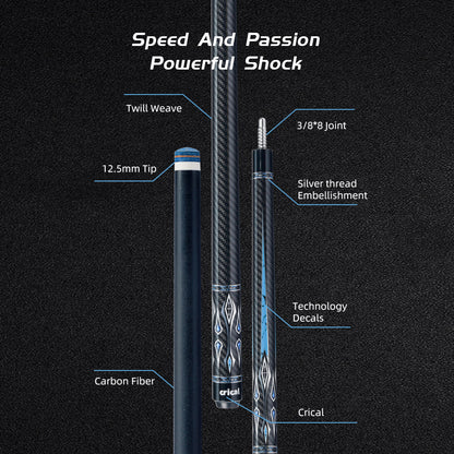 【CRICAL】CL-04 Carbon Fiber Pool Cue Stick with 12.5mm Tip Low Deflection shaft for Billiard Cue Sticks