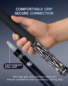 【CXD-2YF】 Carbon Fiber Pool Cue Stick with 12.5mm Tip leather grip Low Deflection shaft for Billiard Cue Sticks