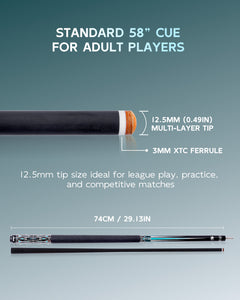 【CXD-2BF】 Carbon Fiber Pool Cue Stick with 12.5mm Tip leather grip Low Deflection shaft for Billiard Cue Sticks