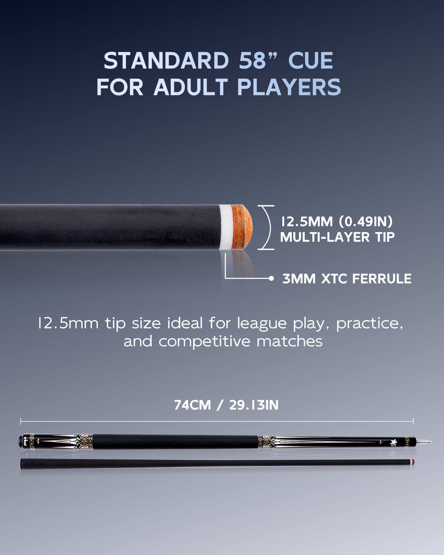 【CRICAL】CXD-3YF Carbon Fiber Pool Cue Stick with 12.5mm Tip leather grip Low Deflection shaft for Billiard Cue Sticks