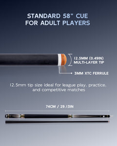 【CXD-3YF】Carbon Fiber Pool Cue Stick with 12.5mm Tip leather grip Low Deflection shaft for Billiard Cue Sticks