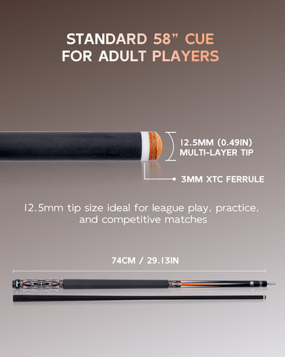 【CRICAL】CXD-2F Carbon Fiber Pool Cue Stick with 12.5mm Tip leather grip Low Deflection shaft for Billiard Cue Sticks