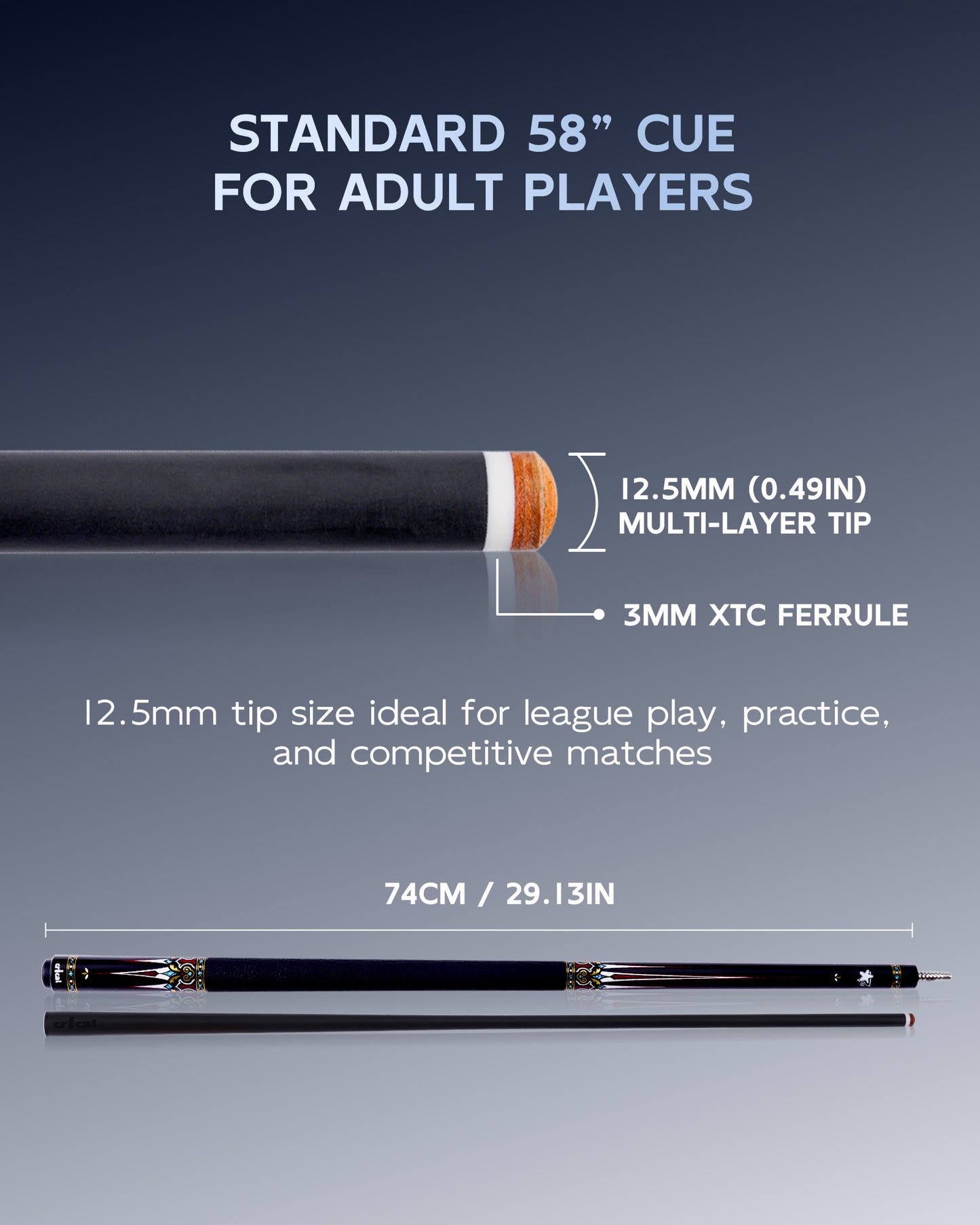 【Crical】CXD-3RF Carbon Fiber Pool Cue Stick with 12.5mm Tip leather grip Low Deflection shaft for Billiard Cue Sticks