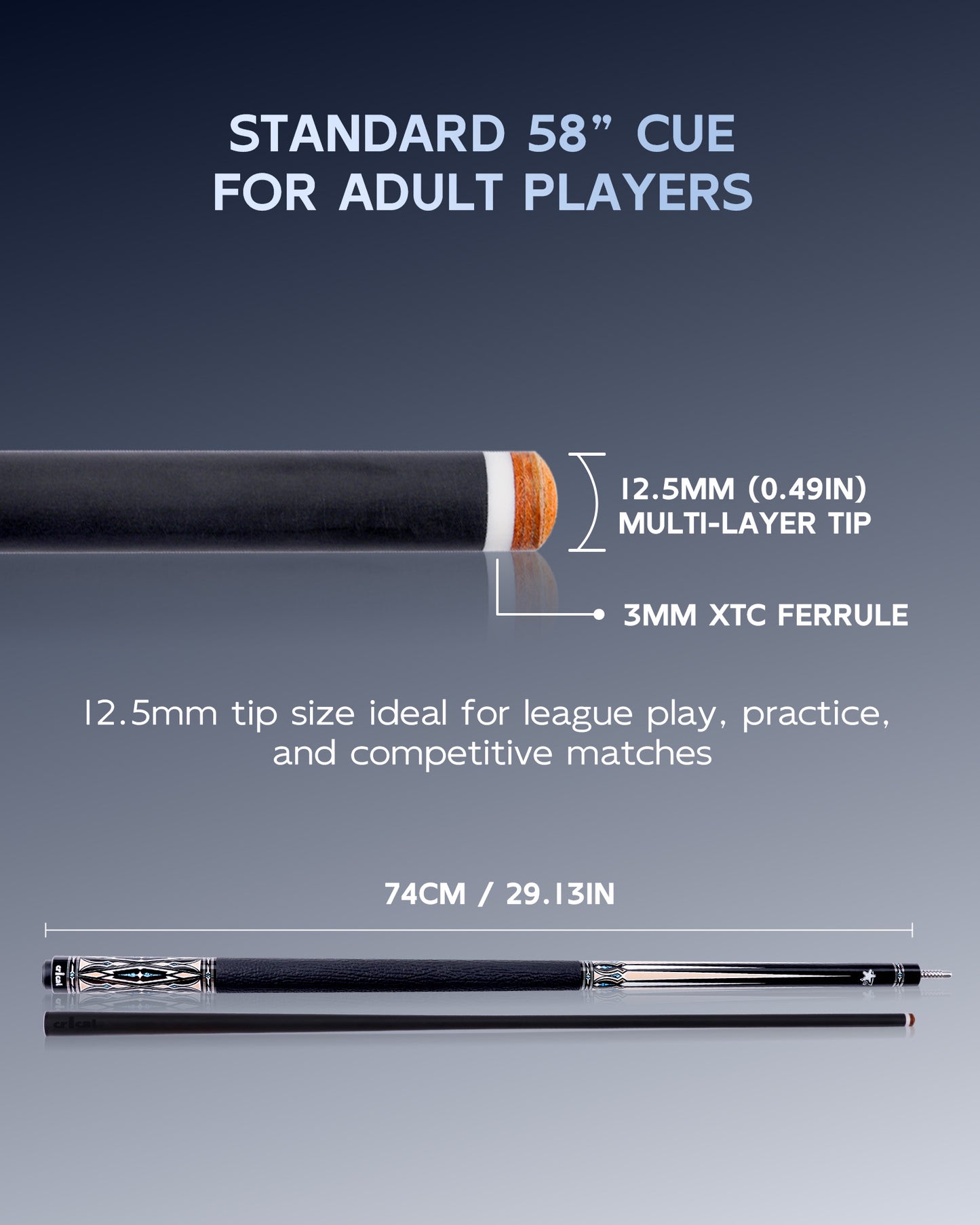 【Crical】CXD-2YF Carbon Fiber Pool Cue Stick with 12.5mm Tip leather grip Low Deflection shaft for Billiard Cue Sticks
