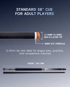 【CXD-2YF】 Carbon Fiber Pool Cue Stick with 12.5mm Tip leather grip Low Deflection shaft for Billiard Cue Sticks