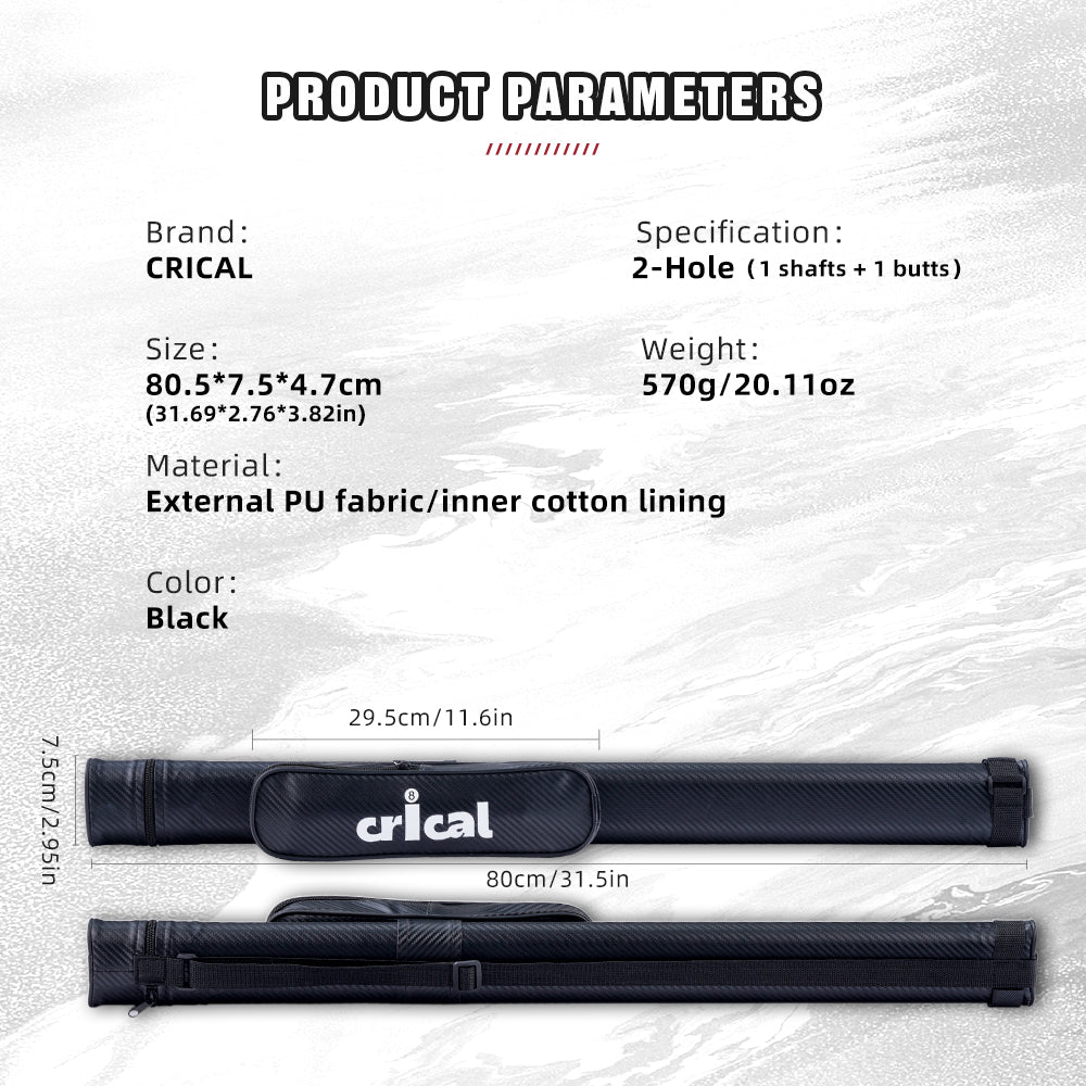 【CRICAL】Pool Cue Case with 2 Holes 1 butt 1shaft for 1/2 Billiard cue cases