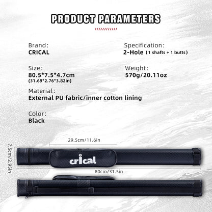 【CRICAL】Pool Cue Case with 2 Holes 1 butt 1shaft for 1/2 Billiard cue cases