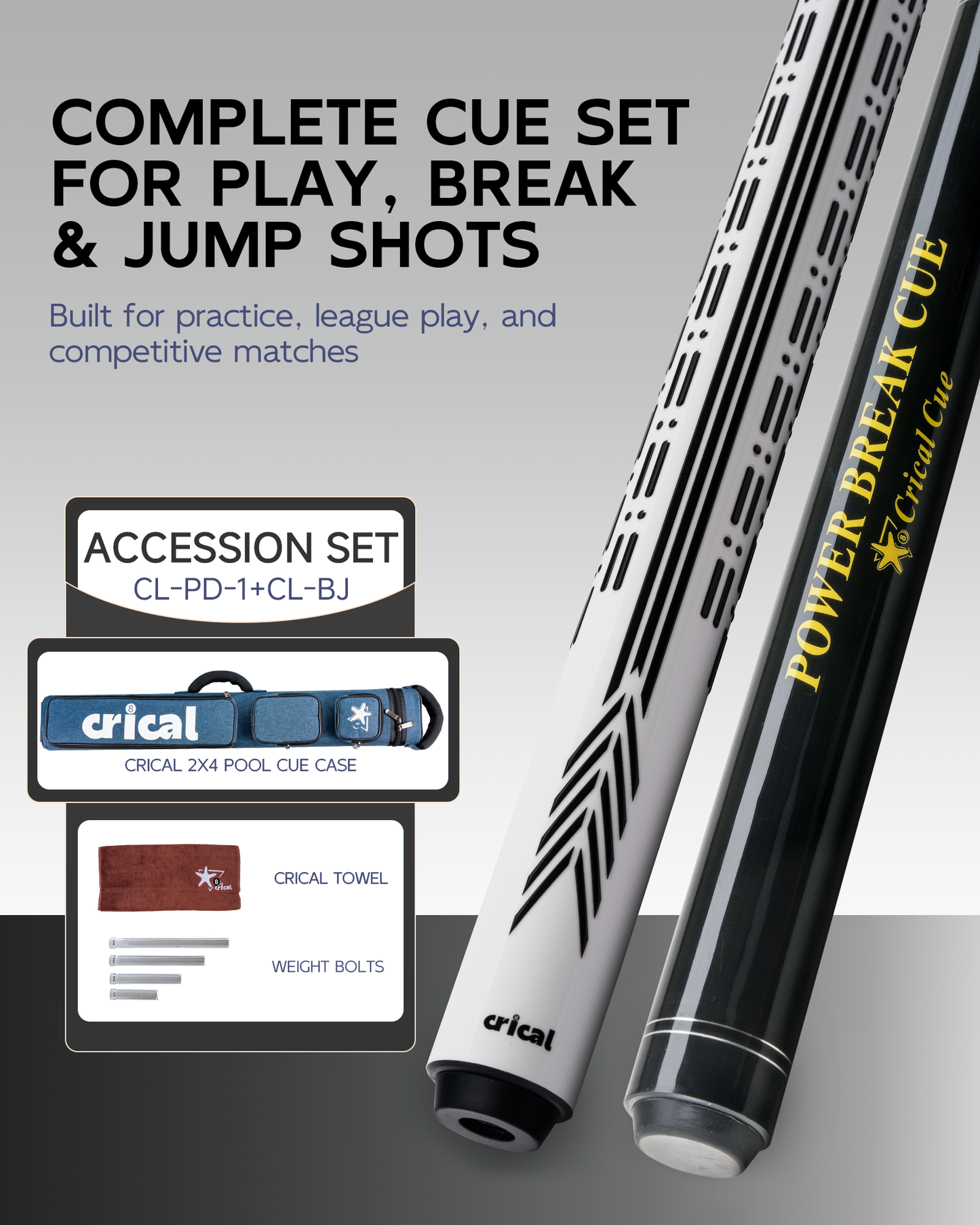 【PD】CRICAL Pro Taper Carbon Fiber Pool Cue Set with Maple Jump Break Cue
