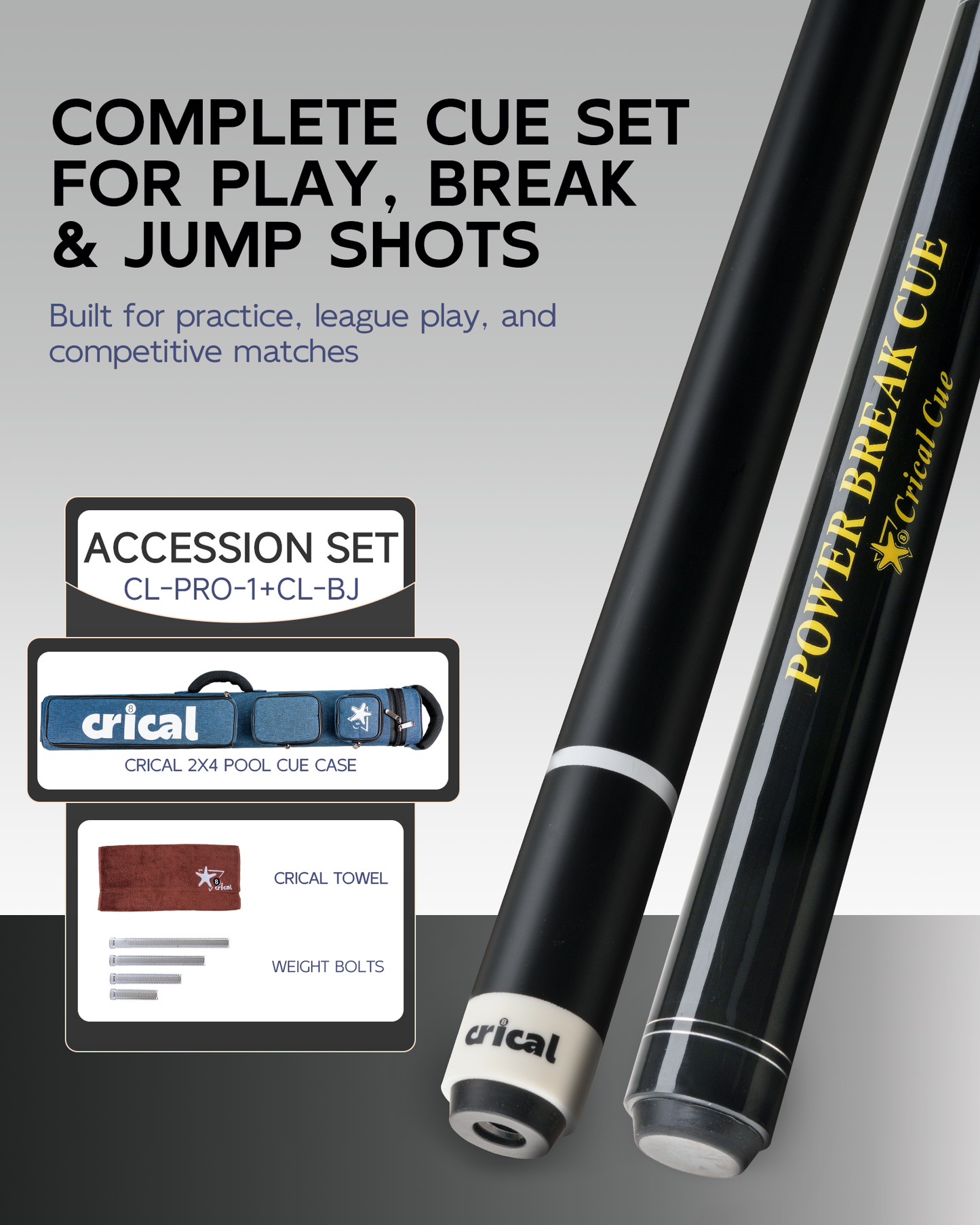 【CL-01/03/04】CRICAL Carbon Fiber Pool Cue Set with Maple Jump Break Cue