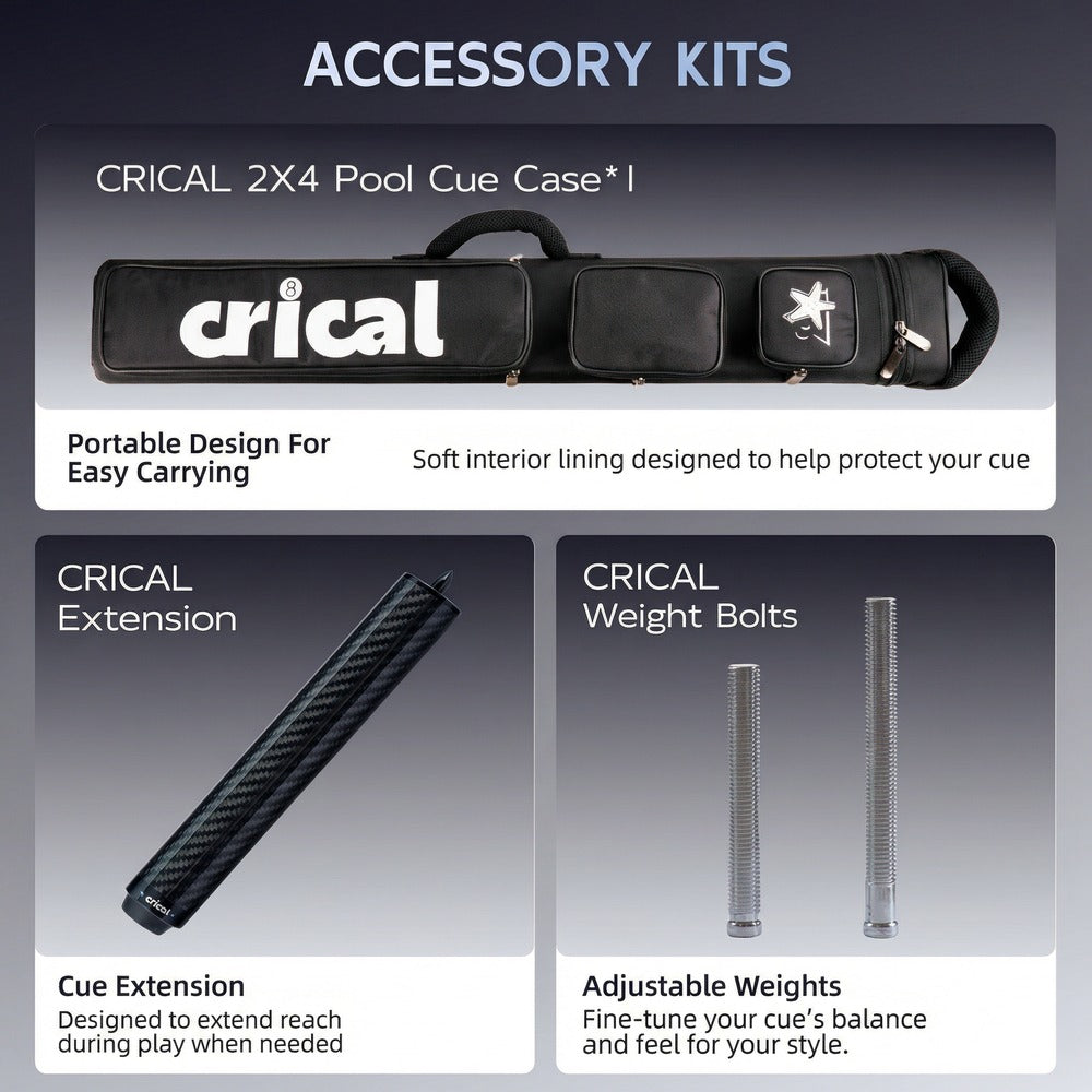 【CRICAL】CL-03 Carbon Fiber Pool Cue Stick with 12.5mm Tip Low Deflection shaft for Billiard Cue Sticks