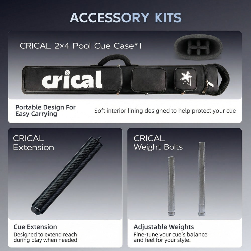 【CRICAL】CL-PRO 1 Carbon Fiber Pool Cue Stick with 12.5mm Tip Low Deflection shaft for Billiard Cue Sticks（ship from USA）