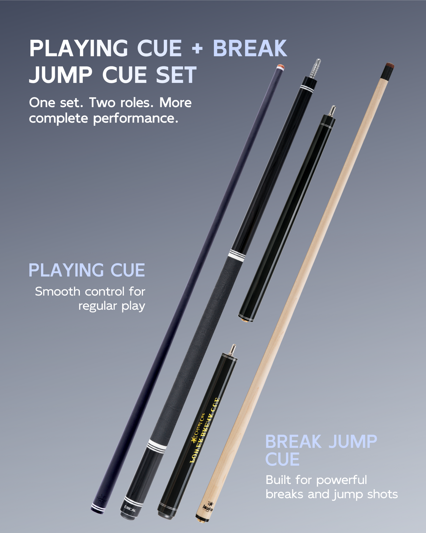 【WR-01-set2】CRICAL Carbon Fiber Pool Cue Set with Maple Break/Jump Cue