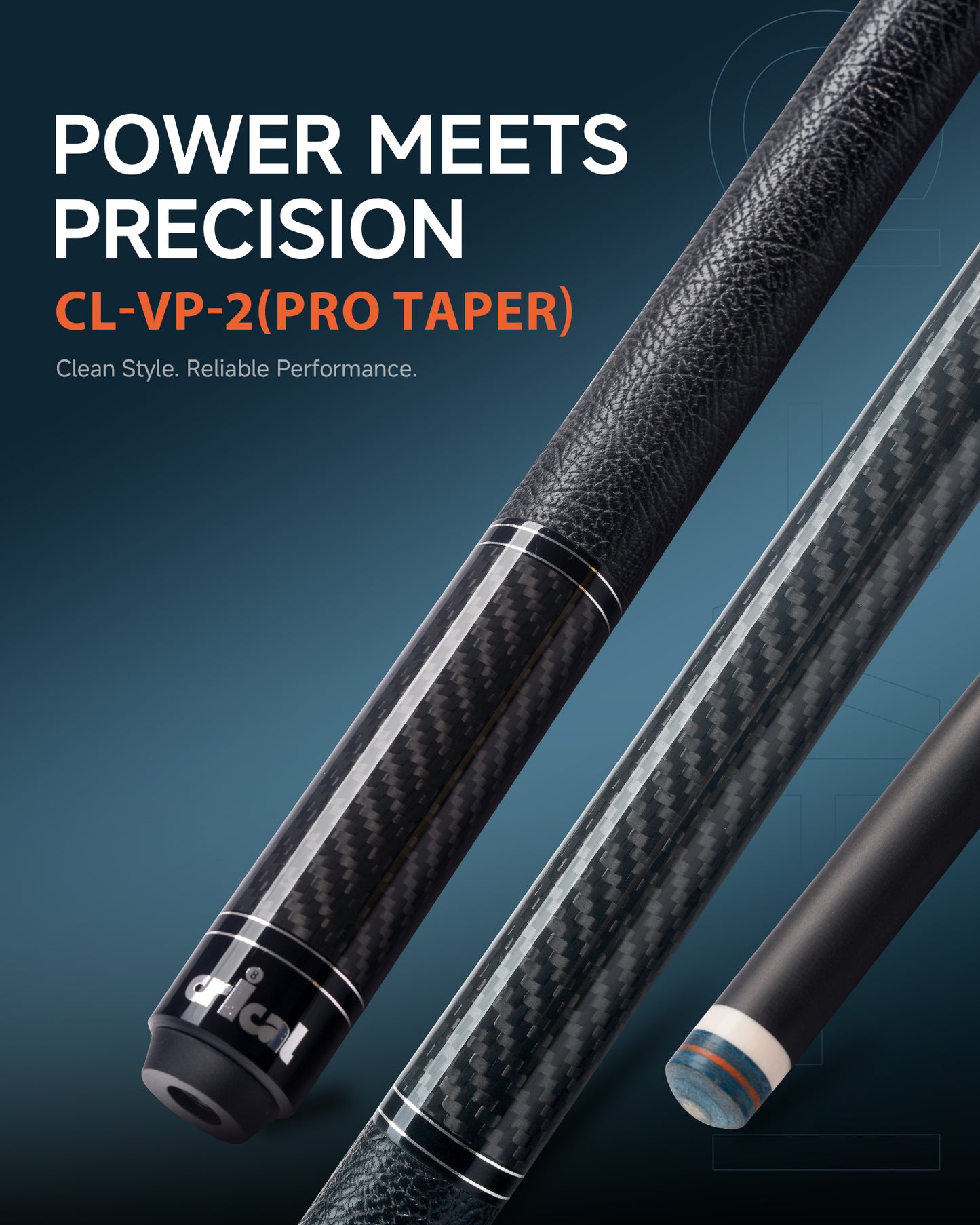 【VP PRO Taper】CRICAL Carbon Fiber Pool Cue Stick, Low Deflection Billiard Cue with Pro Taper Shaft, 58 Inch Cue with Cowhide Grip, 12.5mm Tip, 3/8x8 Joint, Adjustable Weight
