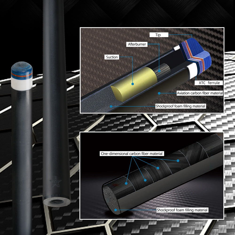 【Crical】CL-01 Carbon Fiber Pool Cue Stick with 12.5mm Tip Low Deflection shaft for Billiard Cue Sticks