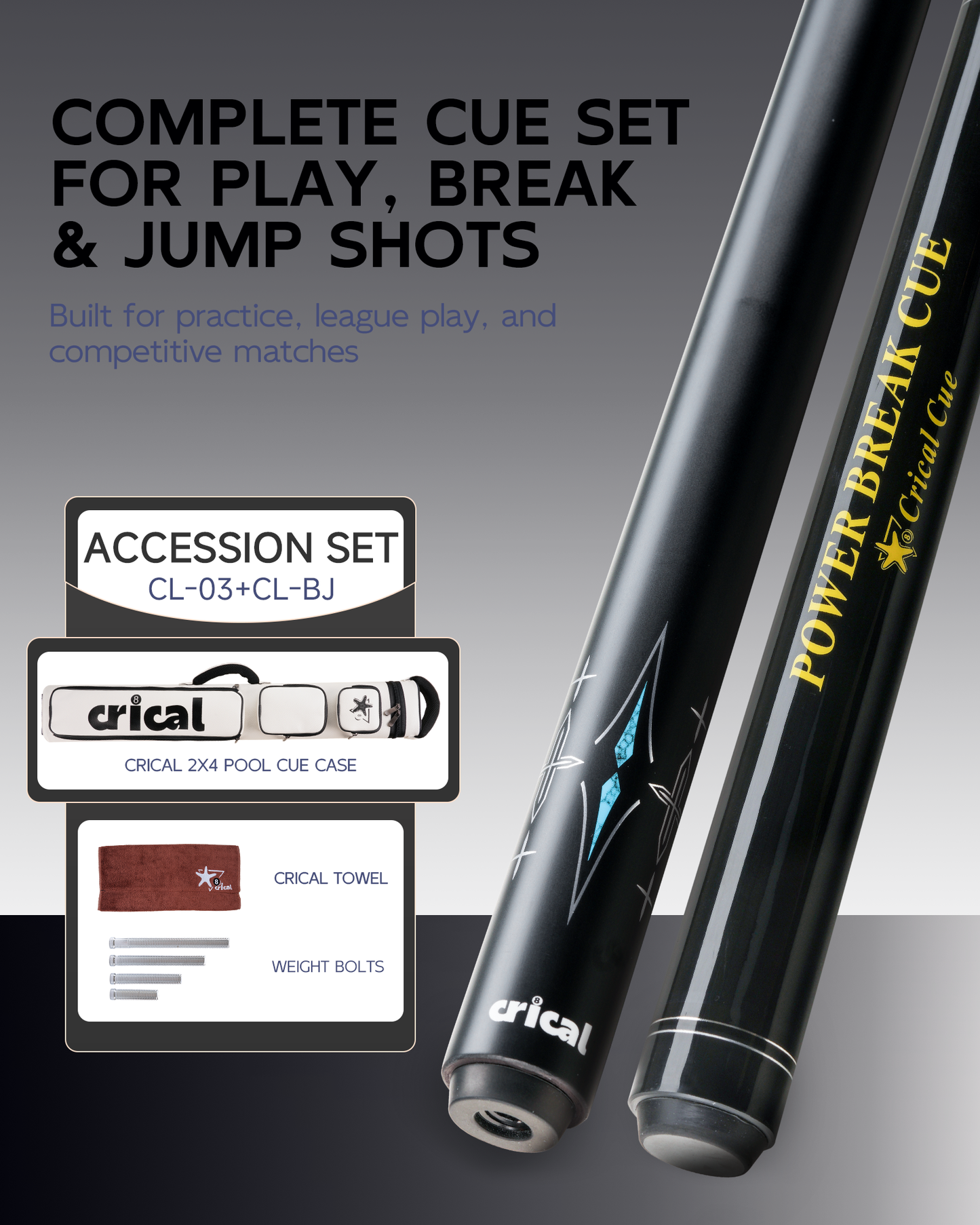 【CL-01/03/04】CRICAL Carbon Fiber Pool Cue Set with Maple Jump Break Cue