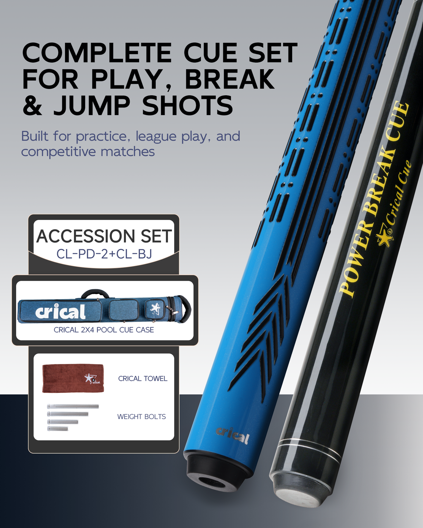 【PD】CRICAL Pro Taper Carbon Fiber Pool Cue Set with Maple Jump Break Cue